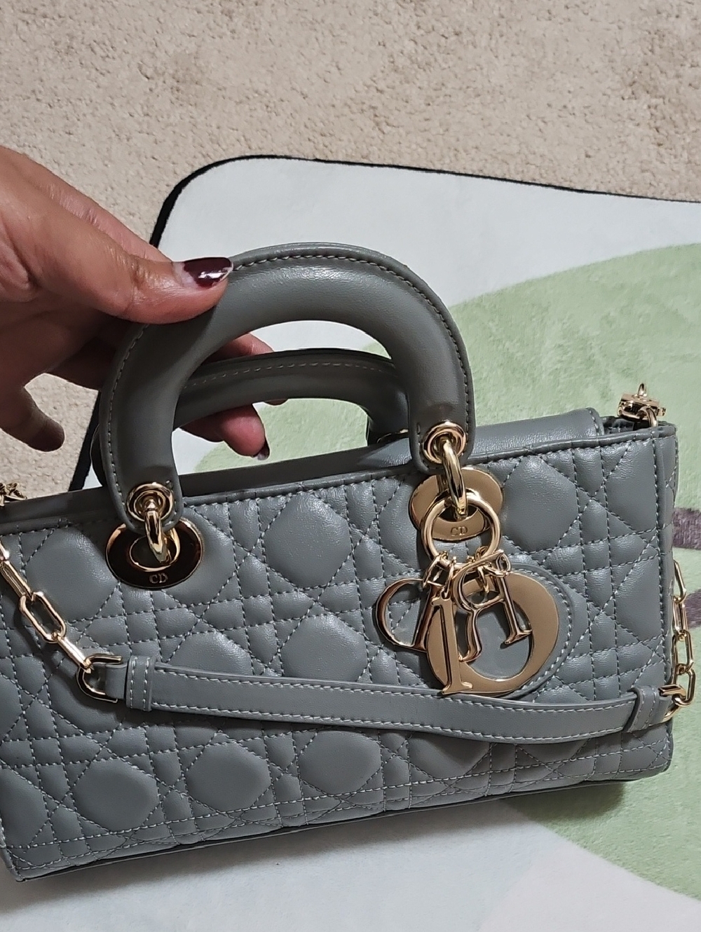 LADY D — INSPIRED Fashion Designer Quilted Top-Handle Bag in Slate Gray